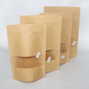 ถุงกระดาษคราฟท์สีน้ำตาลแข็งแรงแบบขายส่ง ชนิดตั้งได้ <span class=keywords><strong>ม</strong></span>ีหน้าต่างใสและซิปล็อค สำหรับบรรจุชาและน้ำตาล - Product Image 1
