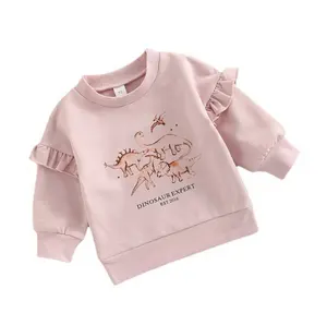 Suéter de otoño para niñas al por mayor, suéter con estampado de dinosaurio de dibujos animados para niños pequeños, suéter para niñas pequeñas, camisa, Tops