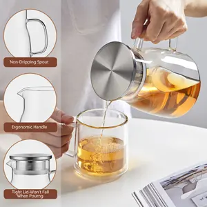 CnGlass 800Ml çay sürahi borosilikat isıya dayanıklı mutfak cam filtre sürahi süt su cam sürahi emzik ile
