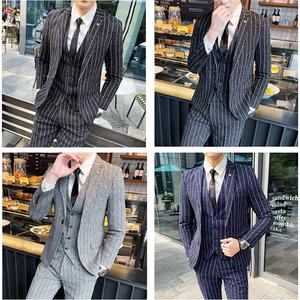 Costume de mariage pour homme à rayures, 2 pièces, coupe ajustée coréenne, <span class=keywords><strong>pantalon</strong></span> en tweed, ensemble de costume de marié, <span class=keywords><strong>pantalon</strong></span> à rayures, costume formel, veste de smoking, costume d'affaires - Product Image 6