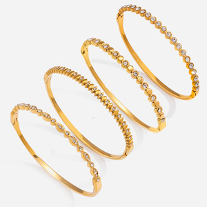 Golden Rhinestone <b>Bangle</b> Bracelets For Women Party Jewelry <b>Set</b> With Channel Setting Stainless Steel Design - Product Image 1