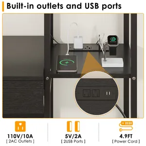 Multi - Functional Tall <strong>Shelving</strong> <strong>Unit</strong> Integrated <strong>with</strong> Office <strong>Desk</strong>, Illumination and Power Supply for Home Office - Product Image 5