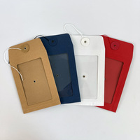 Sac en papier kraft recyclable avec fenêtre couleur, logo personnalisé, fermeture à cordon et bouton, pochette en papier pour emballage cadeau de vêtements
