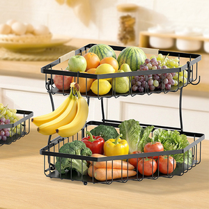 Support d'angle triangulaire à 2 niveaux en métal pour comptoir, panier de rangement pour fruits et légumes frais avec <span class=keywords><strong>crochet</strong></span> pour bananes - Product Image 2