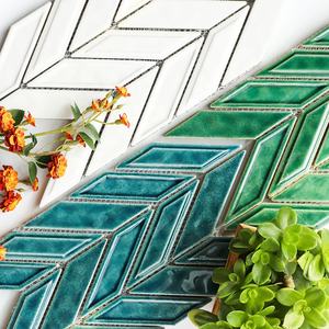 Tuiles de mosaïque en céramique brillantes émaillées vertes, bleues et blanches en <span class=keywords><strong>chevron</strong></span> pour crédence murale, accent, cuisine, salle de bain, douche, fabriquées à Foshan - Product Image 3