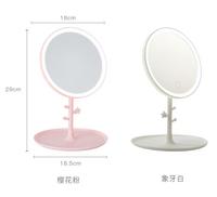 Miroir de maquillage à LED avec lumière Lampe de maquillage pour dames avec rangement Miroir rotatif de bureau Miroirs cosmétiques de forme ronde Cadeau de Noël