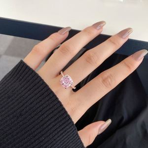 Dylam Newest S925 <b>Silver</b> Square 5A Cubic Zirconia Engagement Eternity Band Infinity <b>Statement</b> Baguette Pink Wedding <b>Rings</b> - Product Image 2