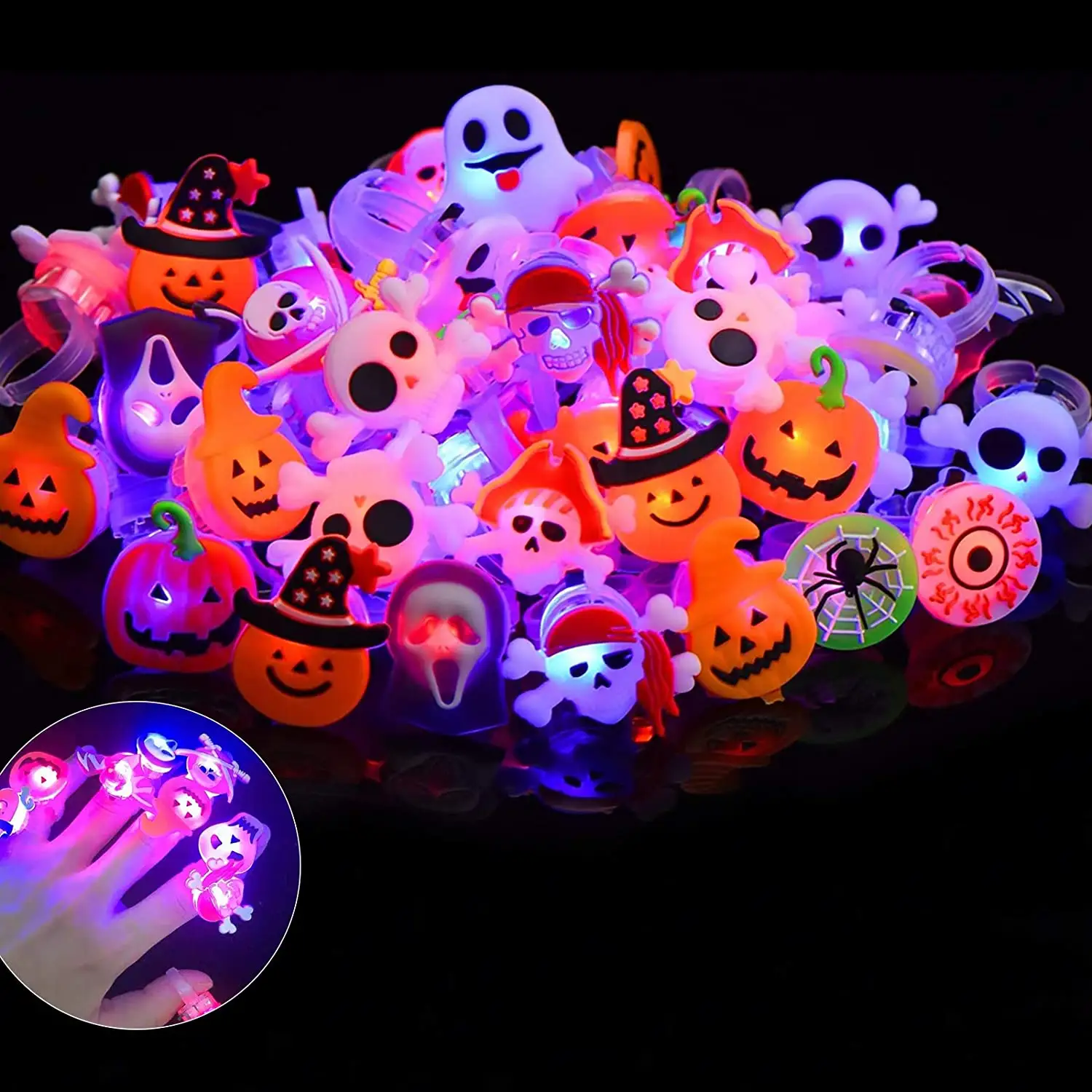 Hintcan 2023 Mini anneau lumineux led pour enfants, anneaux LED de citrouille d'halloween pour fête d'halloween