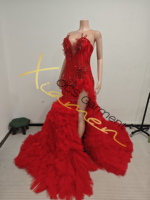 Robe de soirée longue en tulle Ocstrade de haute qualité, ornée de strass orange étincelants, dos ouvert et fente haute, pour bal de promo, commande en gros disponible