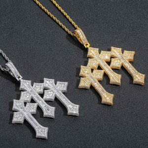 Collana da Uomo con Pendente a Croce Hip Hop Europeo, in Rame con Zirconio Quadrato a Scala, Accessori per Orecchie, <span class=keywords><strong>Gioielli</strong></span> Abbinati - Product Image 2