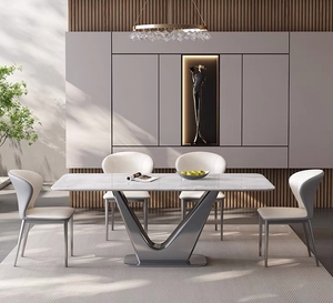Support de meuble moderne en métal à pied central en V en acier inoxydable pour base de table à manger en marbre - Product Image 3