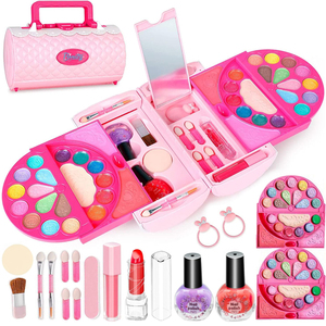 Trousse <span class=keywords><strong>de</strong></span> <span class=keywords><strong>Maquillage</strong></span> <span class=keywords><strong>et</strong></span> Cosmétiques Lavables Non Toxiques en Plastique pour Filles, avec Outils <span class=keywords><strong>et</strong></span> Pinceaux, Idéale pour le Jeu d'Imitation en Crèche - Product Image 1