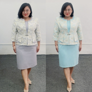 Traje Formal Azul Claro con Diseño de Cintura Empalmada, Tallas Grandes, Ropa de Mujer, Traje para Iglesia, Vestido de Negocios, Atuendo de Oficina - Product Image 5