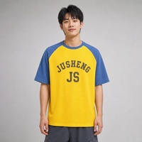 Kaos Lengan Pendek Waffle Oversize Unisex, Warna Blok Patchwork Custom