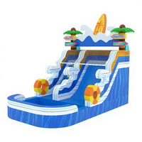 Toboggan aquatique gonflable commercial en PVC pour extérieur, design palmier, avec piscine, pour enfants et adultes, usage résidentiel