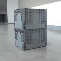 Caisse de stockage logistique pliable grise, boîte en plastique solide, recyclable et empilable, conteneur pliable