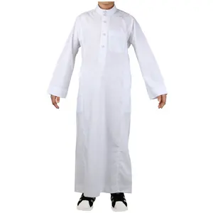 Daffah White Classic Arabic Stand Collar Muslim Boy Saudi Kurta Kaftan Abaya Maxi Ethnic Thobe Islamic Clothing For Children