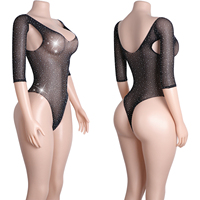 Strass évider string manches body gymnastique justaucorps adulte Sexy Stagewear décapant tenue pôle danse