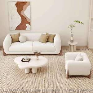 Sofá de Lujo Moderno para el Hogar, Tapizado en Terciopelo Blanco, Patas de Madera Maciza, Envío Directo de Fábrica - Product Image 5
