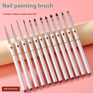 12 pièces/ensemble nouveau rose coeur métal poignée Nail Art brosse étiquette privée peinture UV Gel stylo sculpture stylo acrylique pour Nail Art - Product Image 1