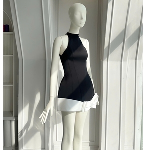 Coshe alta calidad lavable blanco negro Midi vestidos de moda cuello alto estilo elegante arco detalle femenino Chic Look - Product Image 2