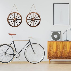 Décorations murales vintage en bois en forme de roue, lot de 2, décoration rustique pour la maison, art circulaire en MDF - Product Image 4