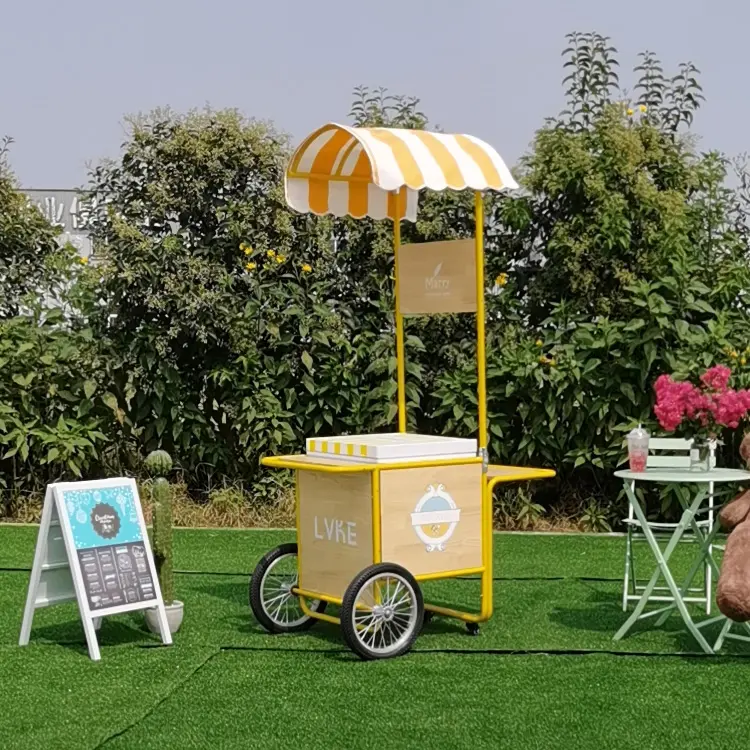 LVKE Hand pushed ice cream cart mobile sales of refrigerated food coffee drinks