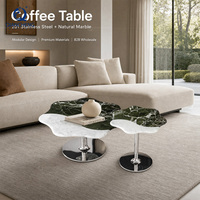 Table basse design en forme de fleur, plateau en marbre naturel, base en acier inoxydable 201, fabricant de meubles de luxe pour villas