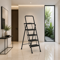 Escabeau pliant moderne à 5 marches en acier, portable, avec poignée, sac à outils et pieds en caoutchouc antidérapants, pour salon