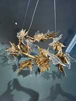 Décoration intérieure moderne, luminaire suspendu LED en cuivre, cristal ovale, taille moyenne, design personnalisé en forme de feuille pour salon