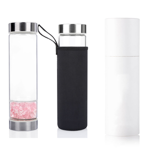 Bouteille d'eau en verre avec élixir <span class=keywords><strong>de</strong></span> cristaux naturels en vrac, bouteille d'eau infusée <span class=keywords><strong>de</strong></span> pierres précieuses, bouteille d'eau réutilisable en cristal - Product Image 2