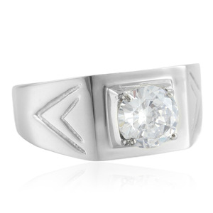 Geometric <b>Titanium</b> Steel <b>Ring</b> With Clear Gemstone Prong Setting Women's Fashion Jewelry Gift - Product Image 1