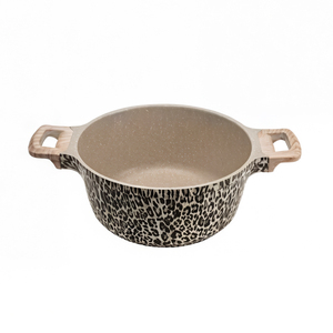 Casserole en aluminium moulé sous pression à imprimé léopard OEM, revêtement céramique antiadhésif, poignée en bois, couvercle en verre, sans PFOA, logo personnalisé, pot à soupe - Product Image 4