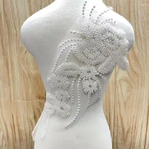 Handmade Ivory Beaded Lace Applique, 3D Lace patch, White Dancing Costume Lace Applique