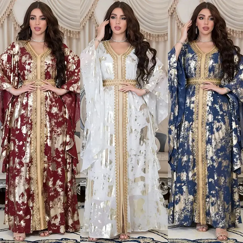 Gaun Abaya Dubai Timur Tengah 2023 gaun Muslim wanita gaun Kaftan longgar bermotif pakaian untuk wanita pakaian Muslim Islami