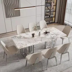 Mesa de jantar antiga italiana, design de luxo, decoração de sala de jantar com cadeiras, mármore artificial, conjunto de mesa, mobiliário moderno para sala de jantar