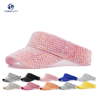 Chapeau d'été d'extérieur pour femmes Creux Top Diamond Tobeauty Baseball Hat Versatile Teen Girl Sun Visor Rhinestone Hat Popular Headless
