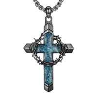 Nouveau Collier Croix Couronne Épineuse Incrusté de Turquoise, Vente Chaude Direct Usine, Style Hip Hop Punk pour Hommes, Vente en Gros, Marque Privée, Cadeau pour Hommes