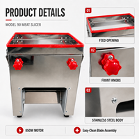 Machine à trancher la viande de table professionnelle 850W, modèle 90, pour la préparation de poitrines de poulet fraîches dans les cuisines de restauration et d'hôtels