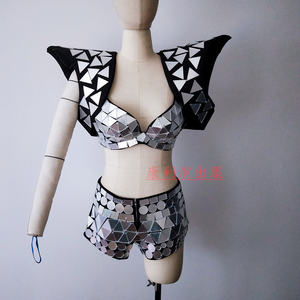 <strong>Shiny</strong> Bling Sequins Bikini Bra + <strong>Shorts</strong> 2 Piece Set Women Exotic Dancewear Outfit Set Club Show Singer Stage Performance Costume - Product Image 1