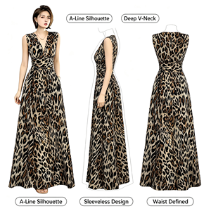 Abito lungo estivo da <span class=keywords><strong>donna</strong></span> in maglia di alta qualità, senza maniche, scollo a V, fantasia leopardata, elegante, comodo e che valorizza la figura - Stampa digitale - Product Image 2
