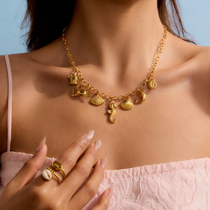Yueli Gold Plated Sea Life Charm Necklace With Shell Starfish <b>Crab</b> Pendant For Women Beach Vacation Jewelry - Product Image 3