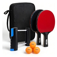 Ping-pong, ensemble de tennis de table professionnel pour 2 joueurs, raquette personnalisée en bois pur, portable, 2 raquettes, 3 balles, filet portable, double raquette