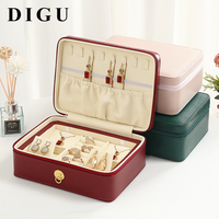 Boîte à bijoux DIGU avec fermeture à glissière, fermoir tête de lion, plateau amovible pour bagues, colliers, bracelets, organiseur portable