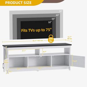 Farmhouse White Wooden TV Stand for 75 Inch TV Entertainment Center with LED Light Power Outlets Storage Cabinets - Product Image 4