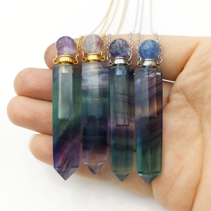 Classico colore naturale Fluorite pietra preziosa di cristallo proiettile olio essenziale fiala ciondolo collana Link gioielli ragazza bottiglia di profumo - Product Image 5