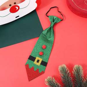 Cravate de Noël à paillettes en tissu scintillant, motif fantaisie rouge et vert style Père Noël, pour décoration de scène et performance - Product Image 4