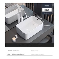 Évier de comptoir en céramique blanche 8125-42 avec vidange latérale 420x280mm, lavabo de salle de bain à poser sur le comptoir
