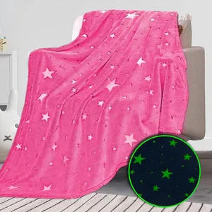 Custom Kids Adult Star Moon Mantas Coral Luminous Fluorescent flannel Fleece Magic Glow In The Dark Blanket