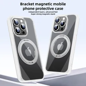 2024 New Product 3 In 1 Magnetic Phone Cover For Iphone 15 Pro Flexible Kickstand Phone Accessory Shockproof Phone Case